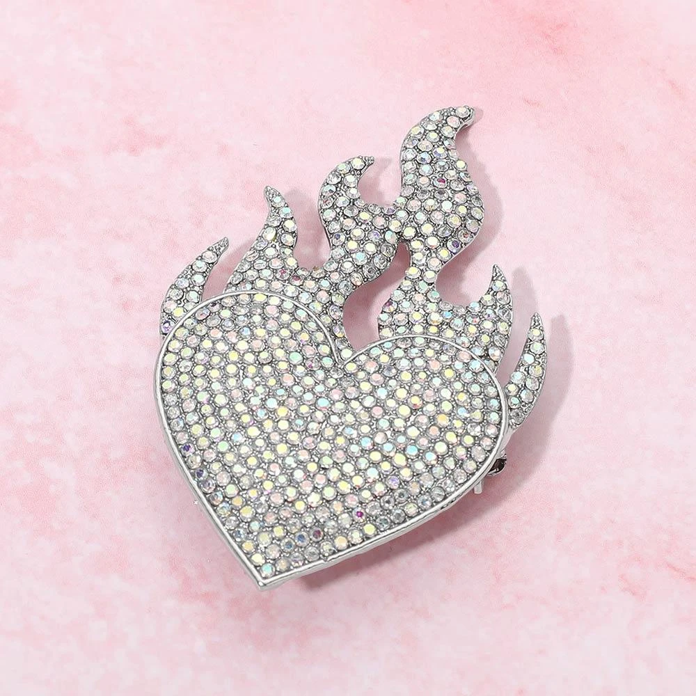 FASHNZFAB Rhinestone Pave Flame Heart Pin Brooch 6