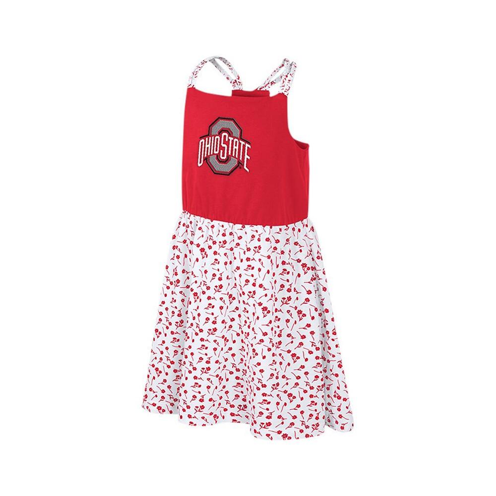 Colosseum Big Girls Scarlet, White Ohio State Buckeyes Robin Floral Dress