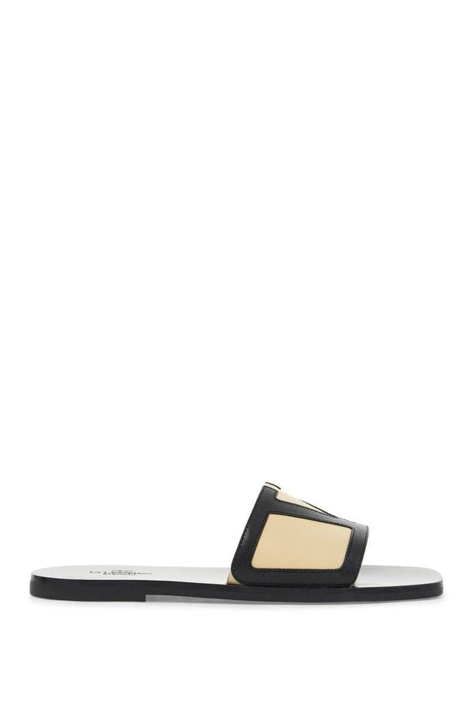 Valentino men's black and beige goat leather slippers with central strap 1