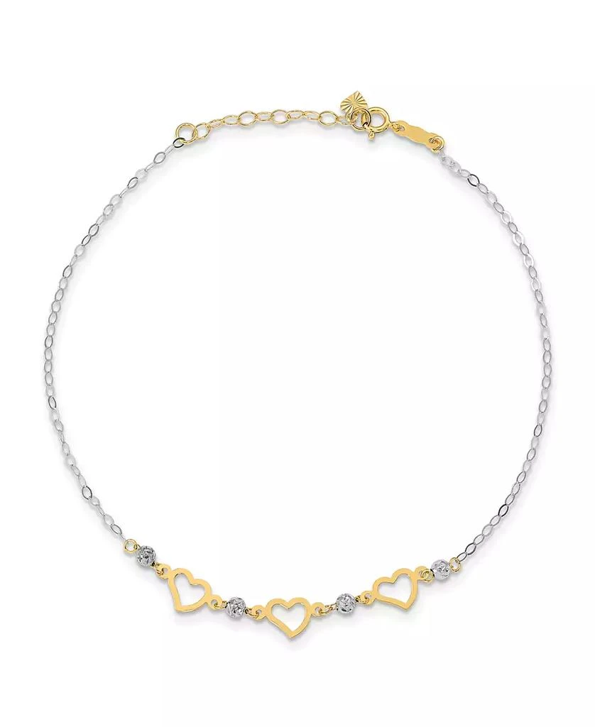 Macy
s Heart and Bead Anklet in 14k Yellow and White Gold