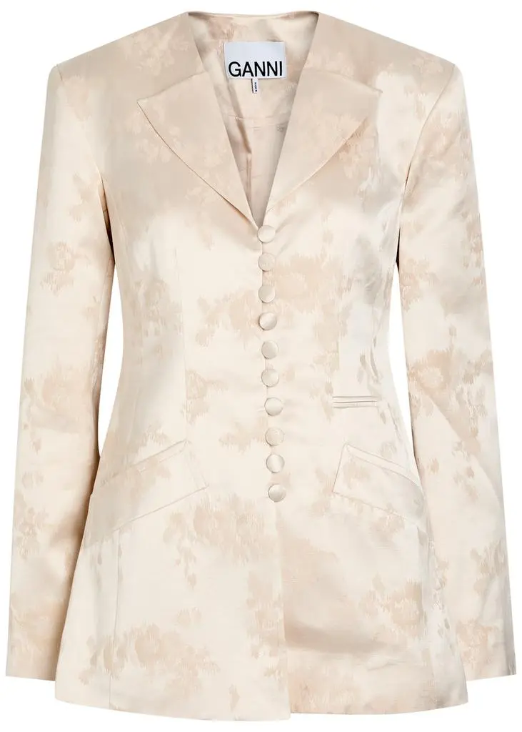 Ganni Floral-jacquard satin blazer