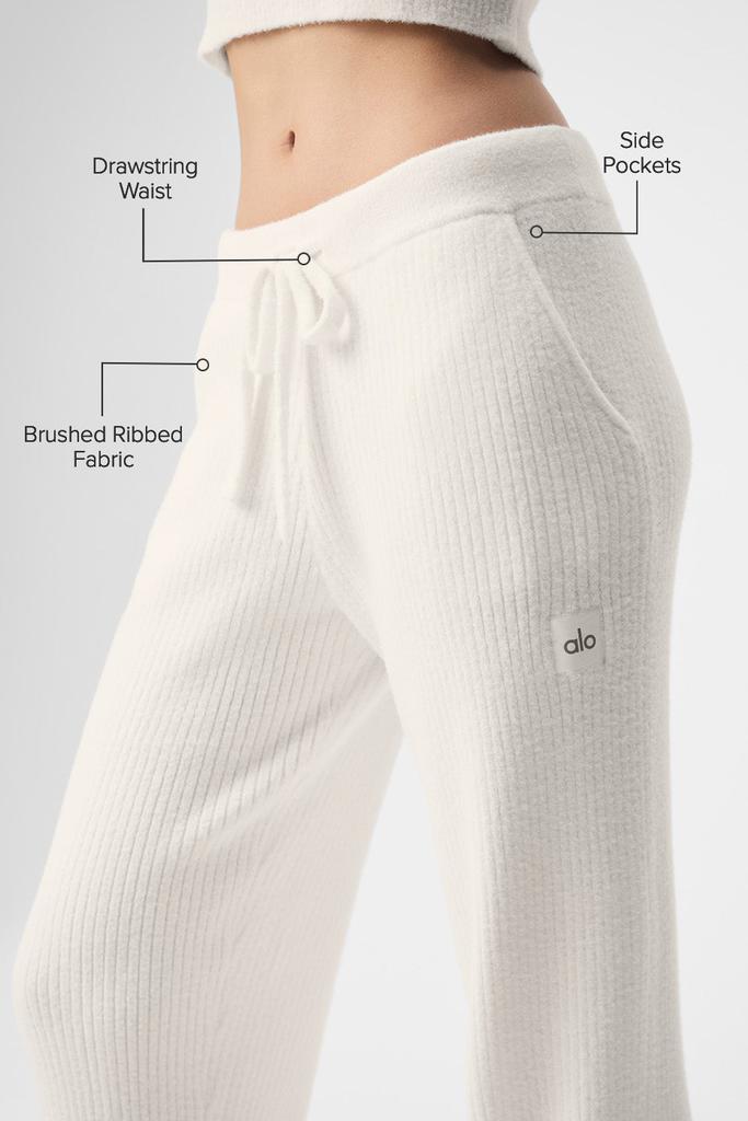 Alo Snuggle Up Sweater High-Waist Wide Leg Pant - Ivory
