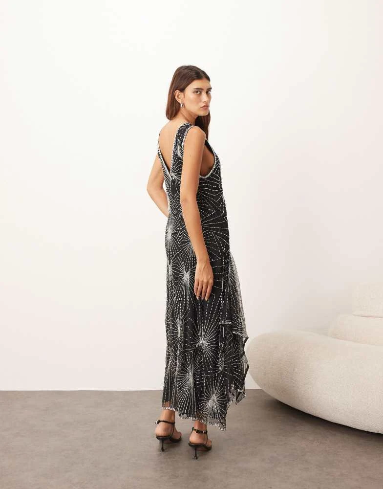 ARRANGE ARRANGE deco linear embellished asymmetric midi dress - Black - UK 6 ARRANGE ARRANGE deco linear embellished asymmetric midi dress - Black - UK 6