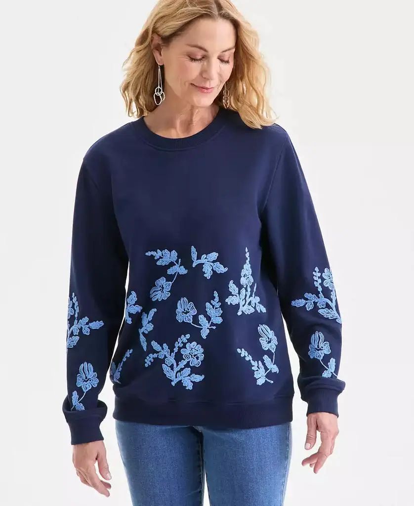 Style & Co Women's Crewneck Embroidered Sweatshirt, Macy's Exclusive