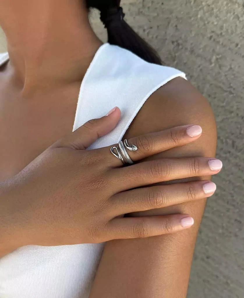 ADORNIA Tarnish Resistant Silver Curvy Snake Ring 5