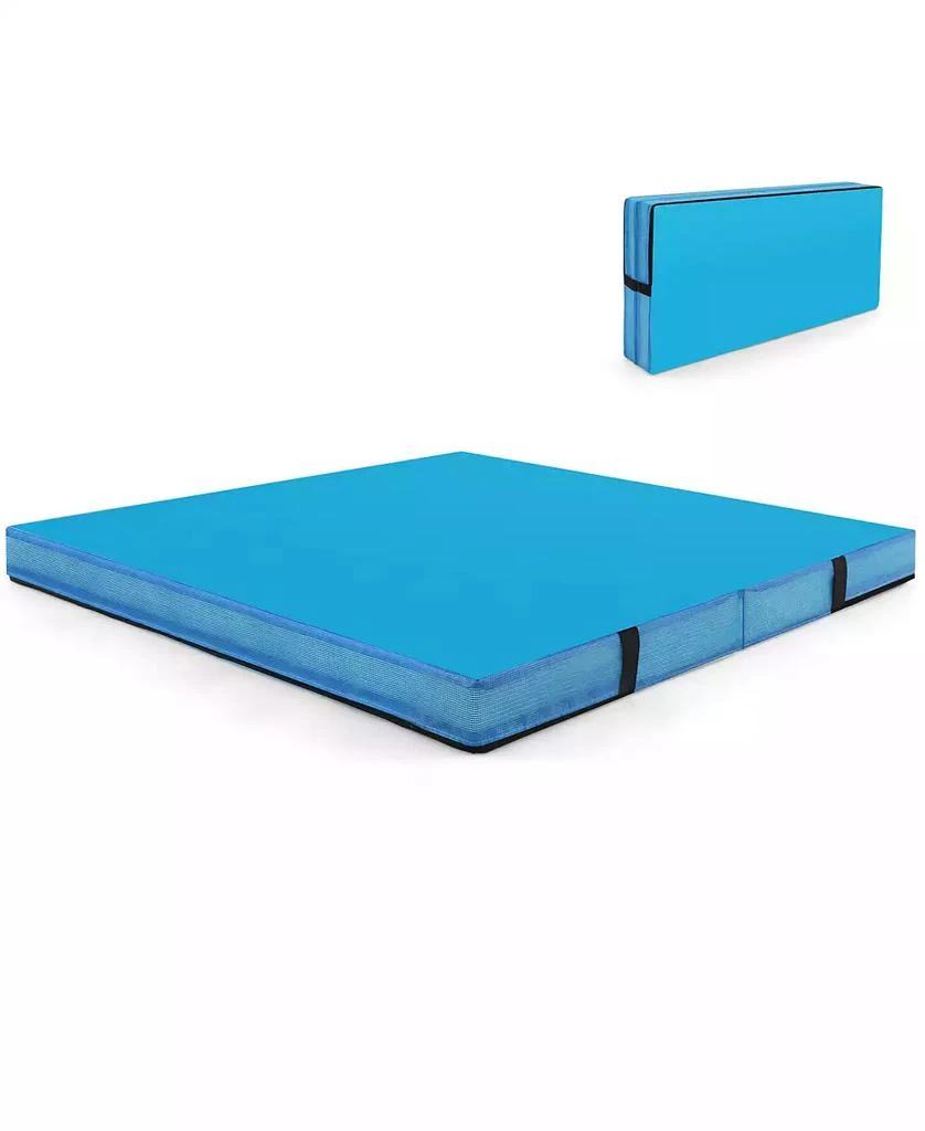 HONGGE 4ft x 4ft x 4in Bi-Folding Gymnastic Tumbling Mat with Handles and Cover-Blue 1