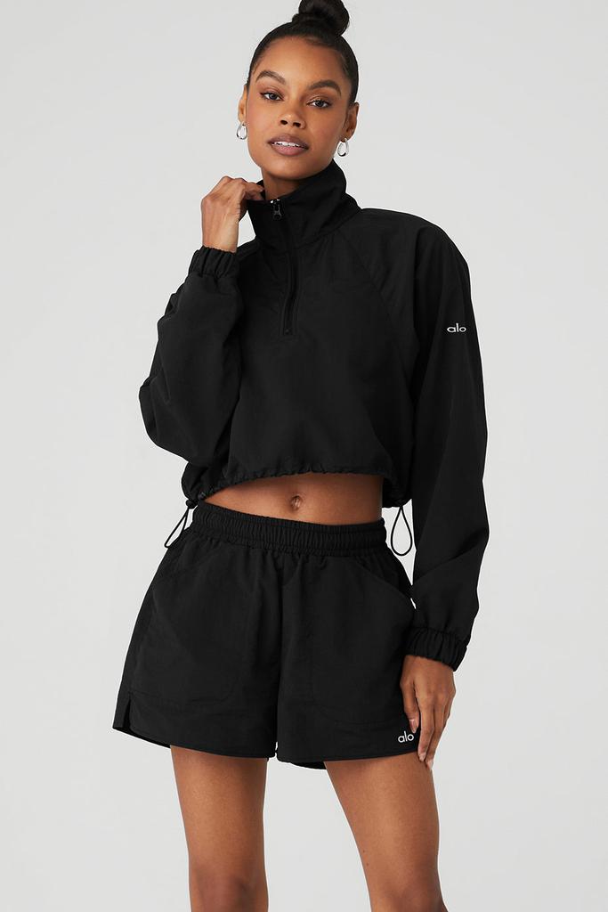 Alo Cropped 1/4 Zip Alumni Pullover - Black