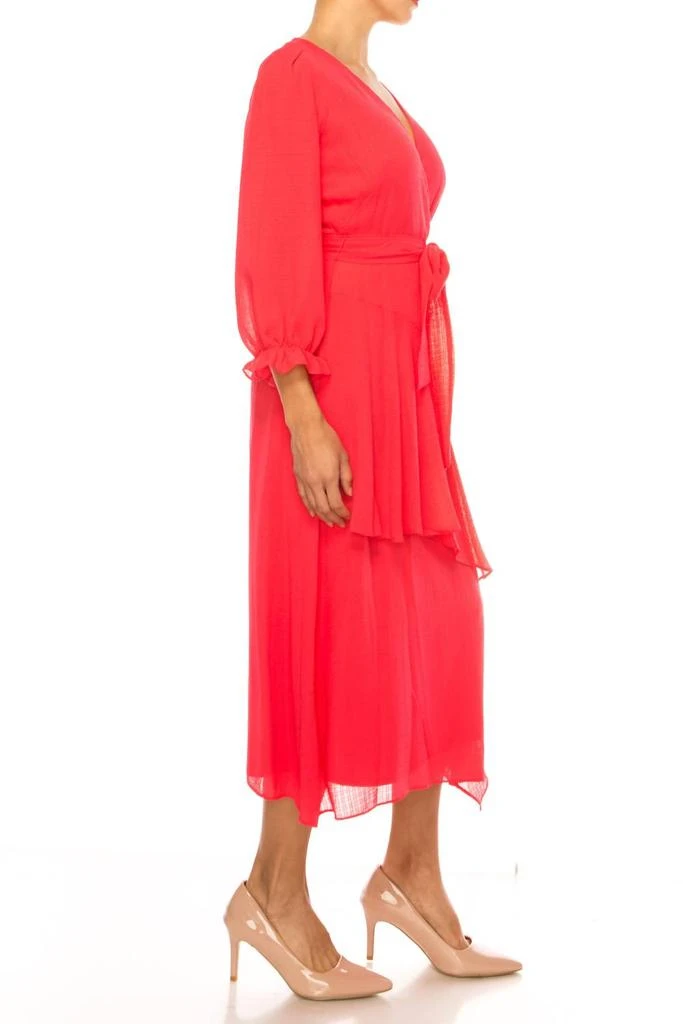 Maison Tara Belted Tiered Skirt Midi Dress In Tulip 2