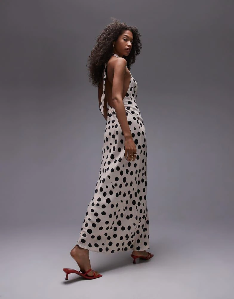 Topshop Topshop halter maxi dress in mono spot 3