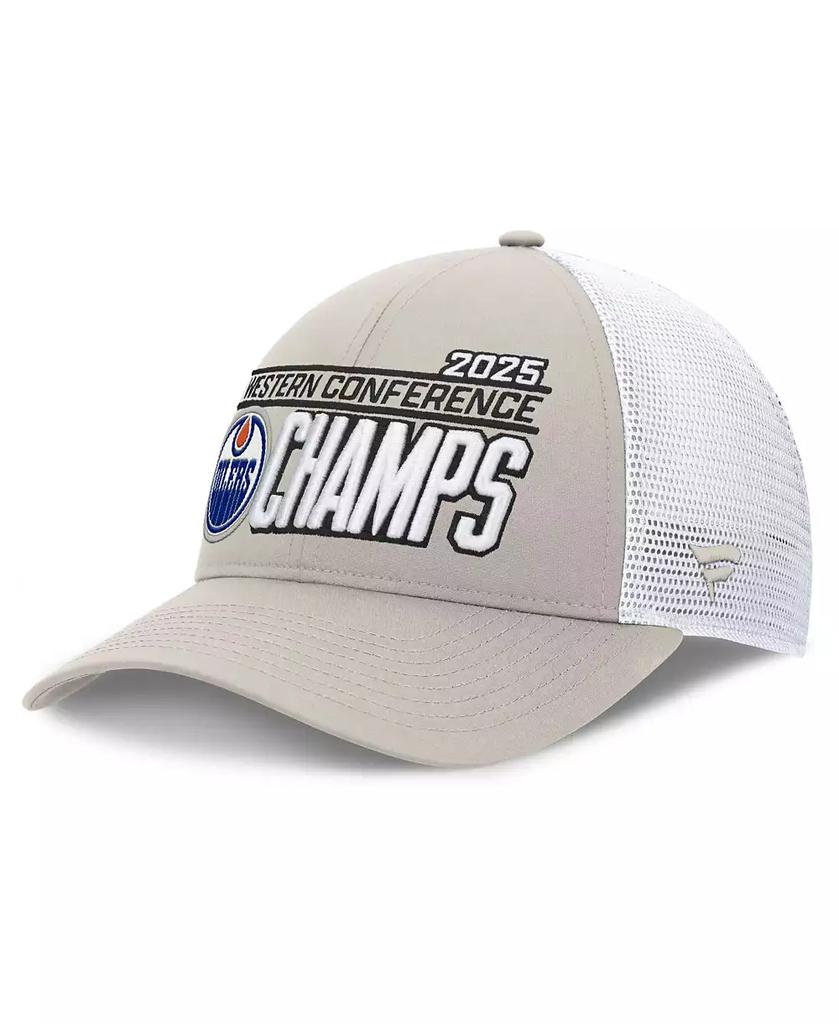 Fanatics Men's Gray/White Edmonton Oilers 2025 NHL Western Conference Champions Locker Room Adjustable Hat