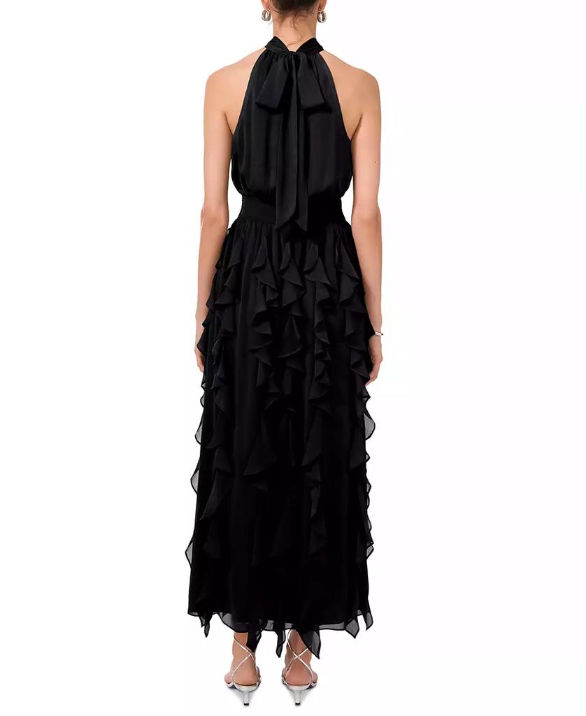 1. State Women's Smocked Cascade-Ruffle Halter Maxi Dress