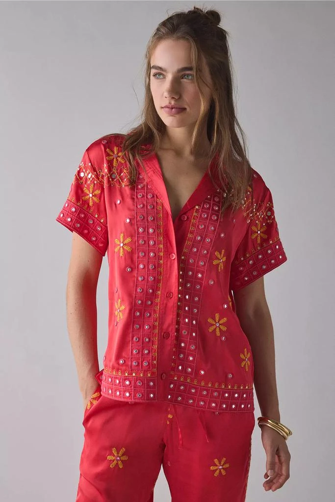 BDG BDG Nash Satin Mirror Sequin Souvenir Short Sleeve Button-Down Shirt 4