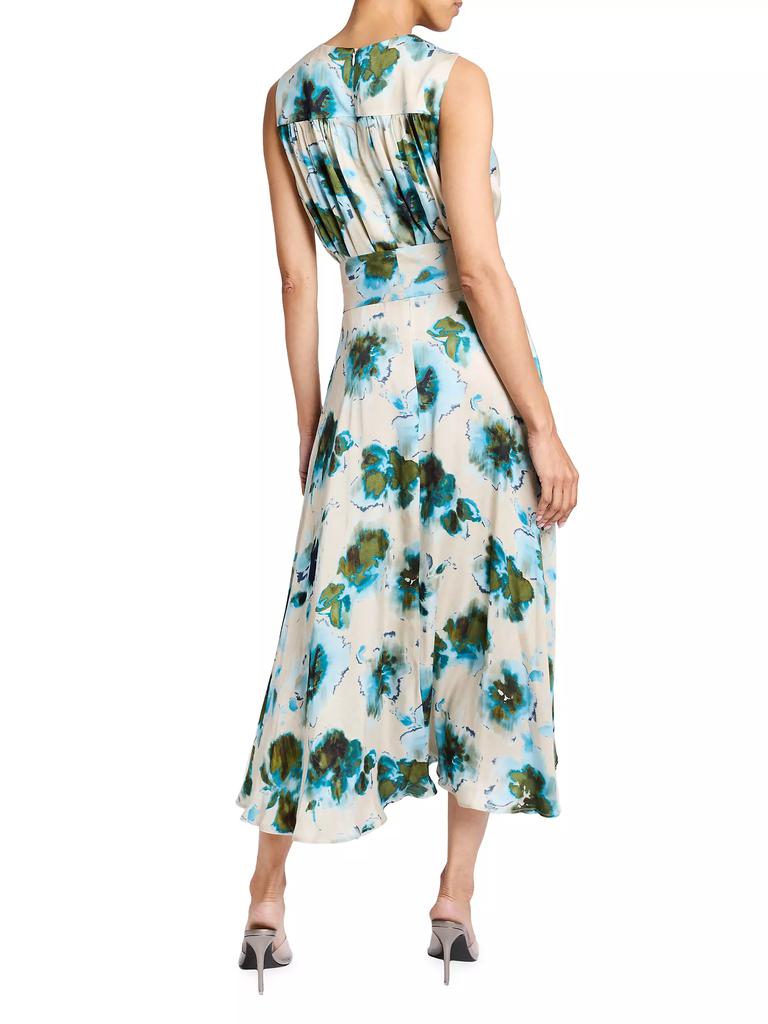 Santorelli Printed Split Neck Hi-Lo Midi-Dress