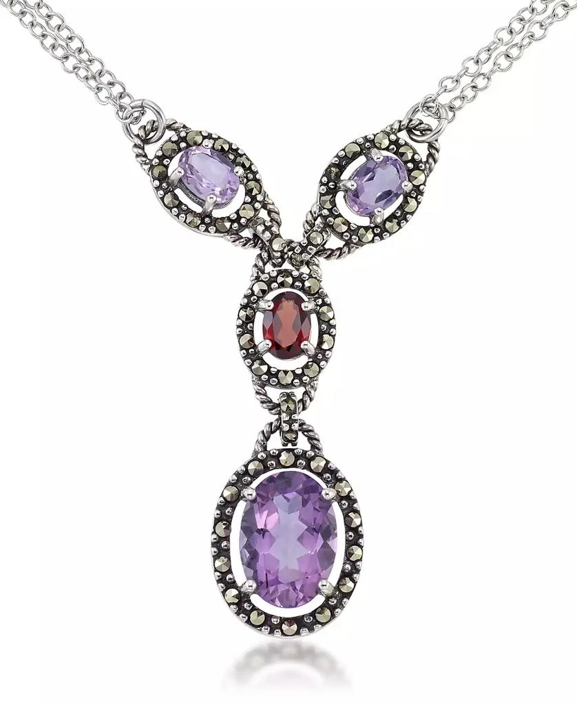 Macy's Amethyst (5-1/2 ct. t.w.) & Garnet (1 ct. t.w.) Marcasite Lariat 16"+2" Extender Necklace in Sterling Silver 1