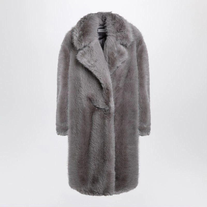 MAX MARA SPORTMAX LIGHT GREY FAUX FUR COAT 1