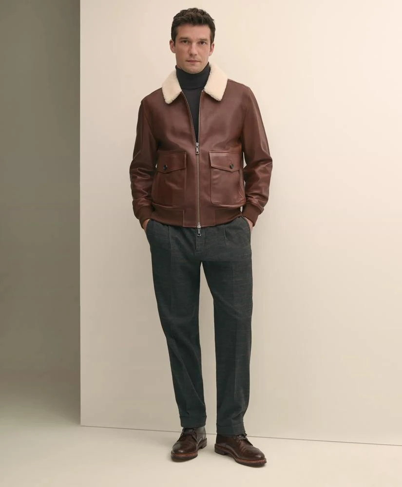 Brooks Brothers Washed Leather Bomber Jacket With Shearling Collar 2