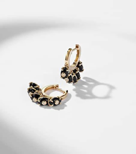 Sydney Evan 14kt gold (585/1000) hoop earrings with onyx and diamonds 5