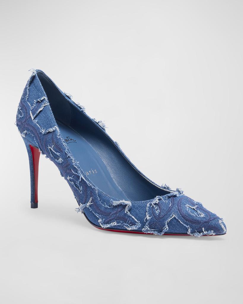 Christian Louboutin Kate Distressed Denim Red Sole Pumps