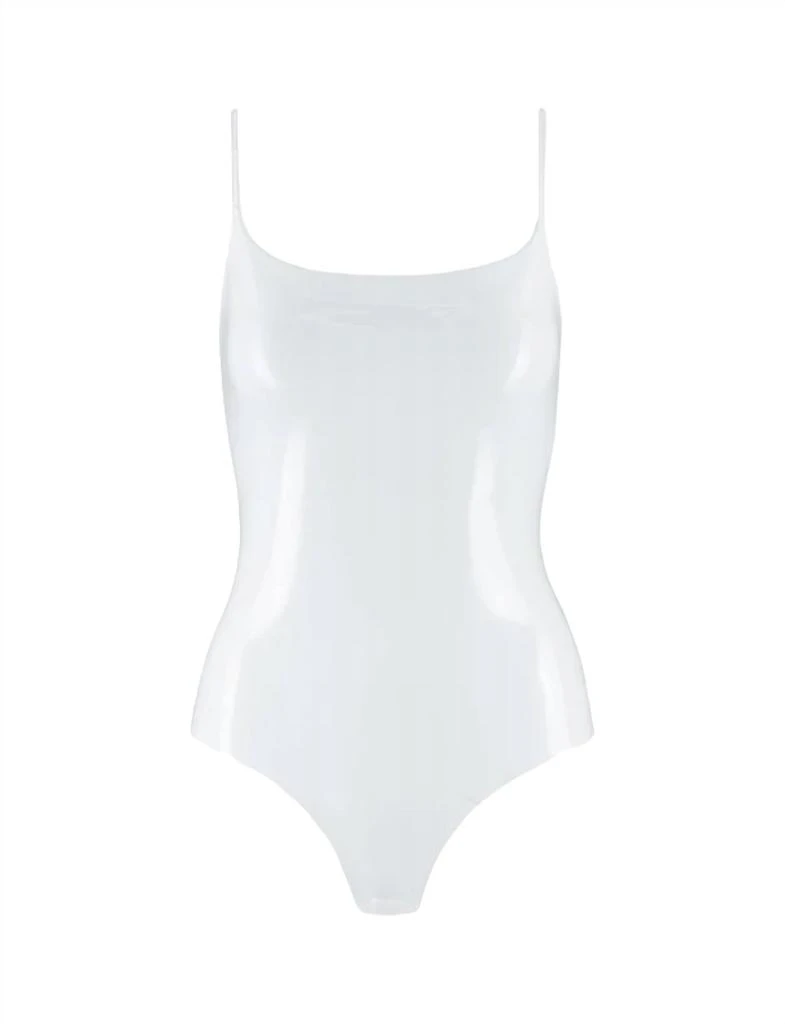 Commando Faux Patent Leather Cami Bodysuit In White 3