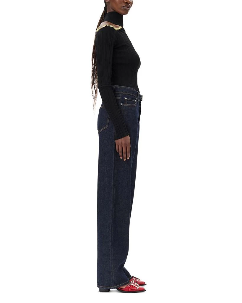 Ganni Izey Belted Wide Leg Jeans in Rinse 4