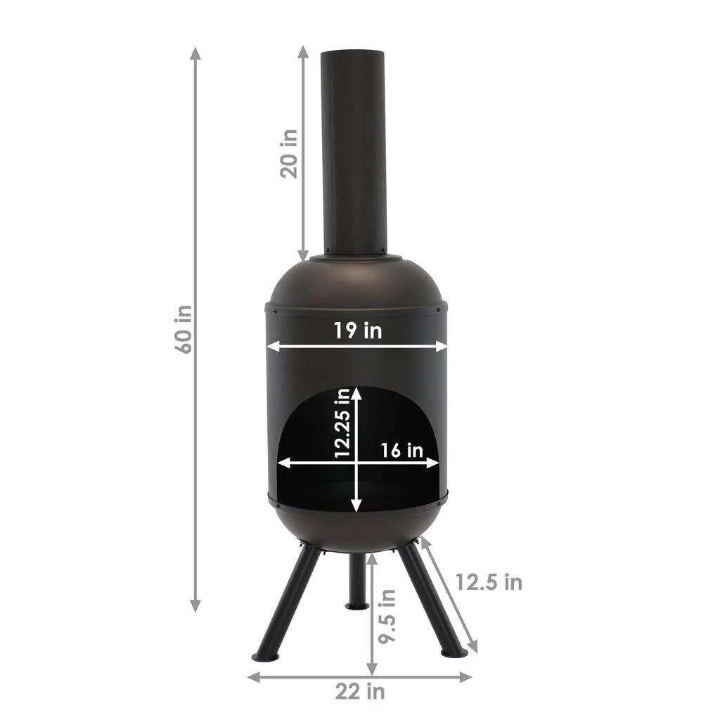 Sunnydaze Outdoor Backyard Patio Modern Steel Wood-Burning Fire Pit Chiminea with Wood Grate - 5' - Black 4