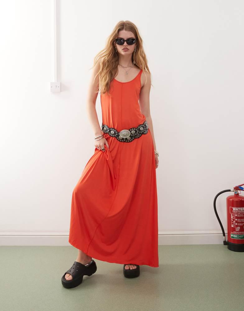 Monki Monki strappy floaty maxi dress in red
