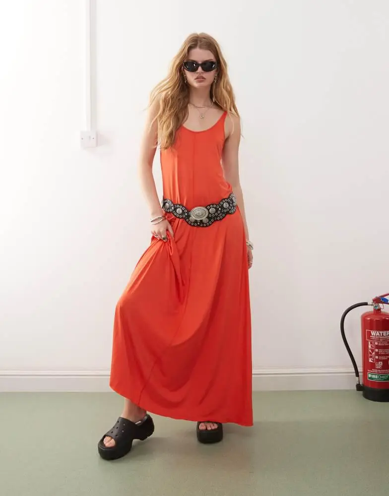 monki orange dress Monki Women's Size XL Orange Floral Dress Off The Rack