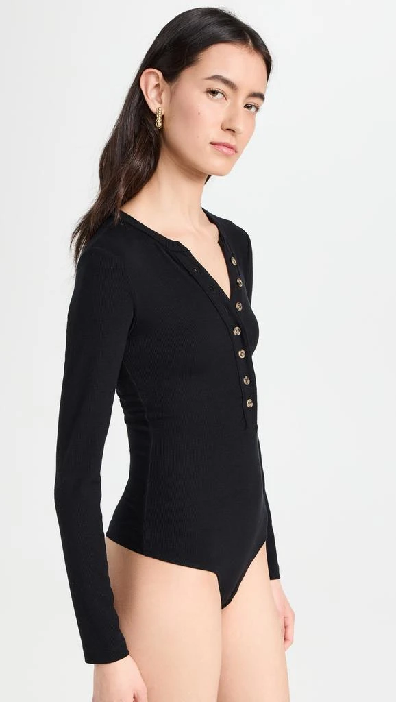 Ambitionist Button Up Ribbed Henley Thong Bodysuit 3