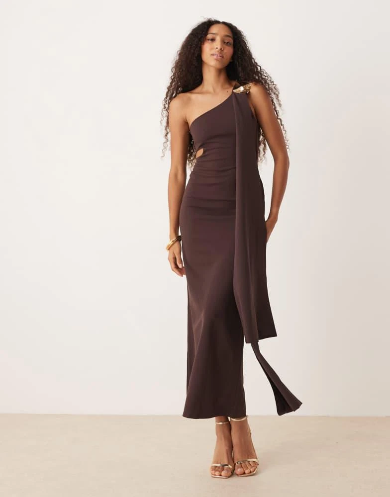 chinese dress ladies Rent Asos Design Satin One Shoulder Maxi Dress With Cut Out Elastic Band  Detail In Sunset Orange