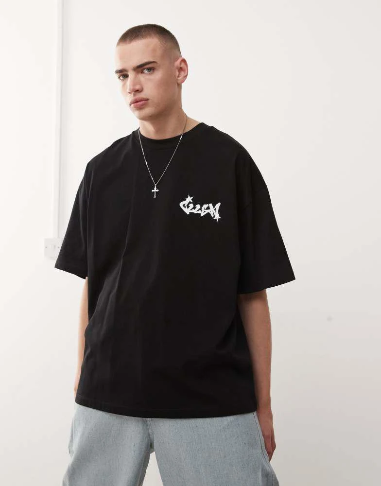 COLLUSION COLLUSION Studded premium graphic skate t-shirt in black 3