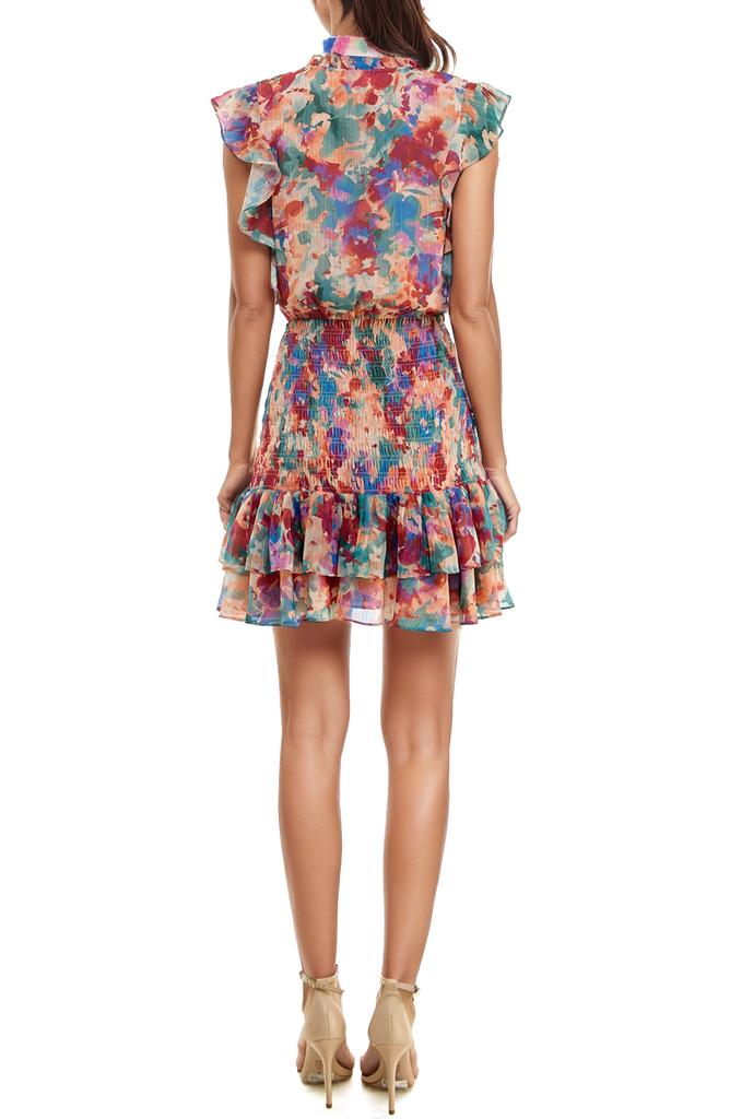 Socialite Floral Surplice V-Neck Flutter Sleeve Dress