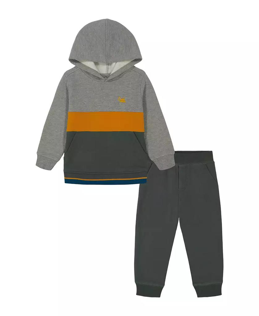 KIDS HEADQUARTERS Toddler and Little Boys, Fleece Pieced Stripe Heather Hoodie Joggers, 2-Piece Set