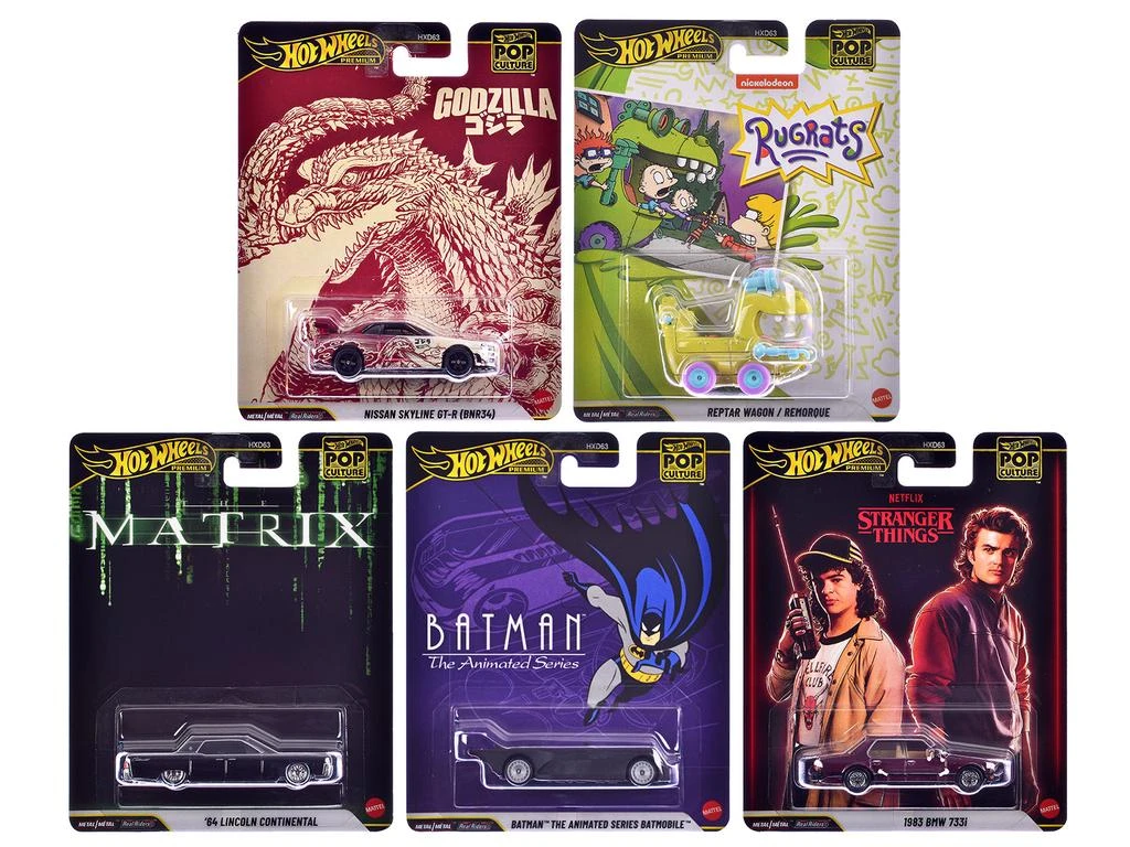 Hotwheels "Pop Culture 2025" 5 piece Set N "Premium Series" Diecast Model Cars by Hot Wheels