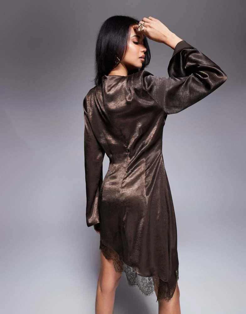 ASOS ASOS DESIGN asymmetric hem lace  mini dress in bitter chocolate 2