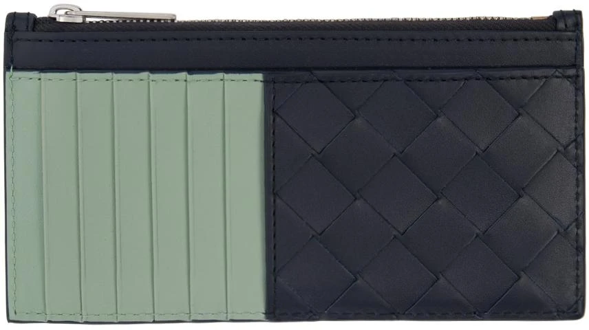 Bottega Veneta Black & Green Intrecciato Long Zippered Card Holder