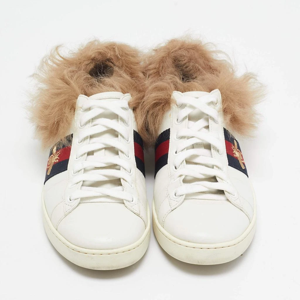 Gucci Gucci White Leather and Fur Embroidered Bee Ace Sneakers Size 38 3