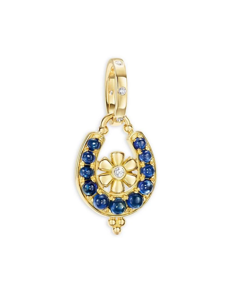 Temple St. Clair 18K Yellow Gold FJ Blue Moonstone & Diamond Flower Horseshoe Pendant 1
