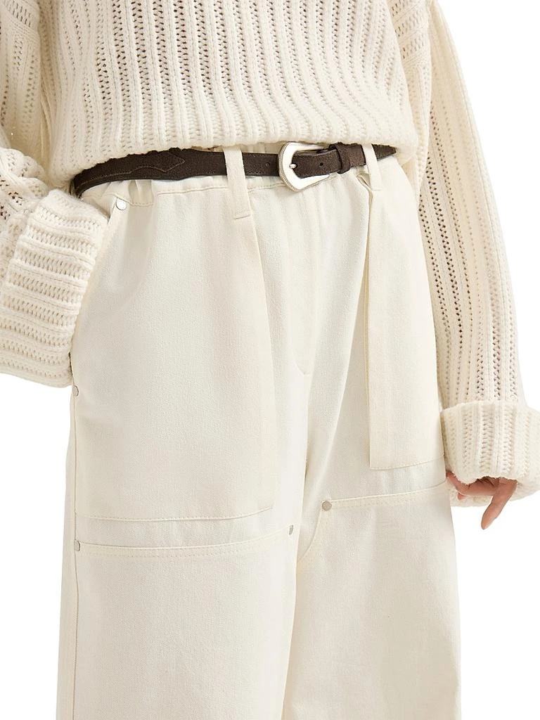 Brunello Cucinelli Dyed Cotton and Wool Wrinkled Denim Utility Track Trousers with Monili 4