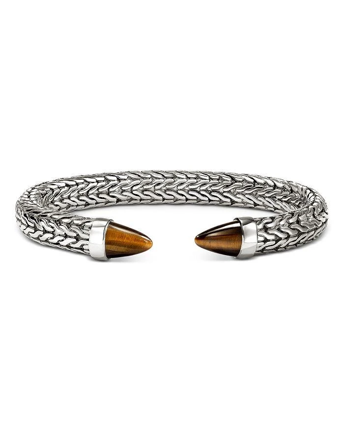 John Hardy Men
s Sterling Silver Tiger Eye Spear 50 Flex Cuff