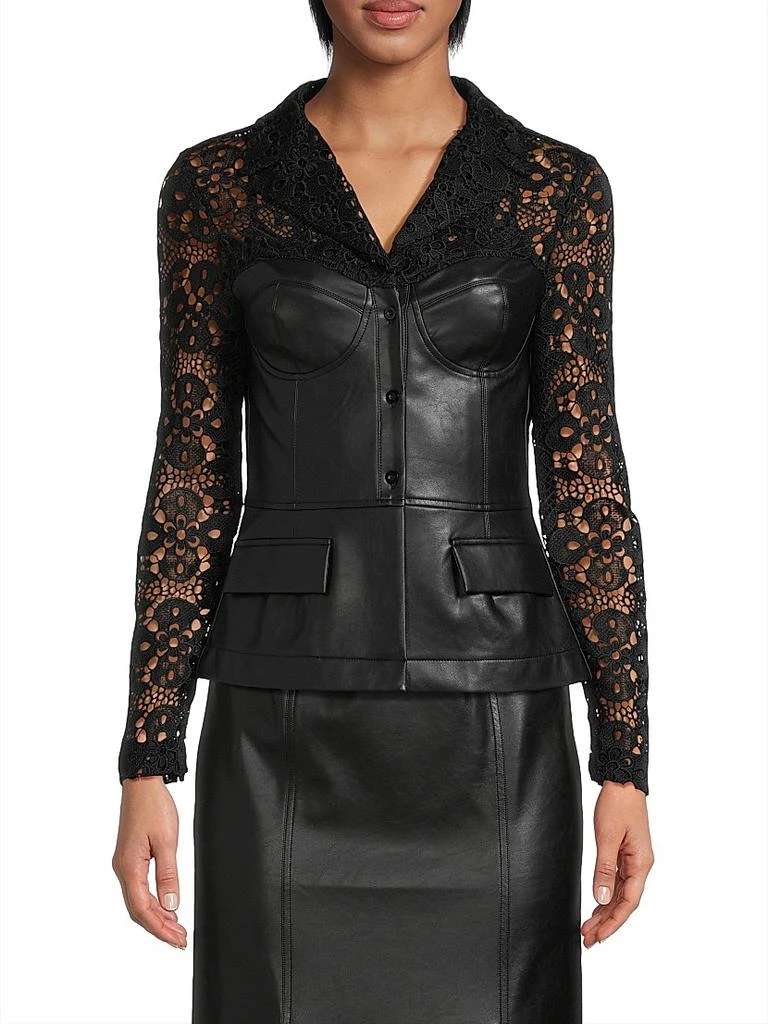 Misook Lace & Vegan Leather Corset Jacket 3