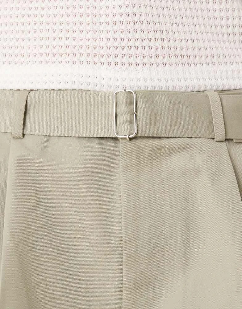 ASOS ASOS DESIGN smart bermuda shorts with front pleat and belt detail in green 4