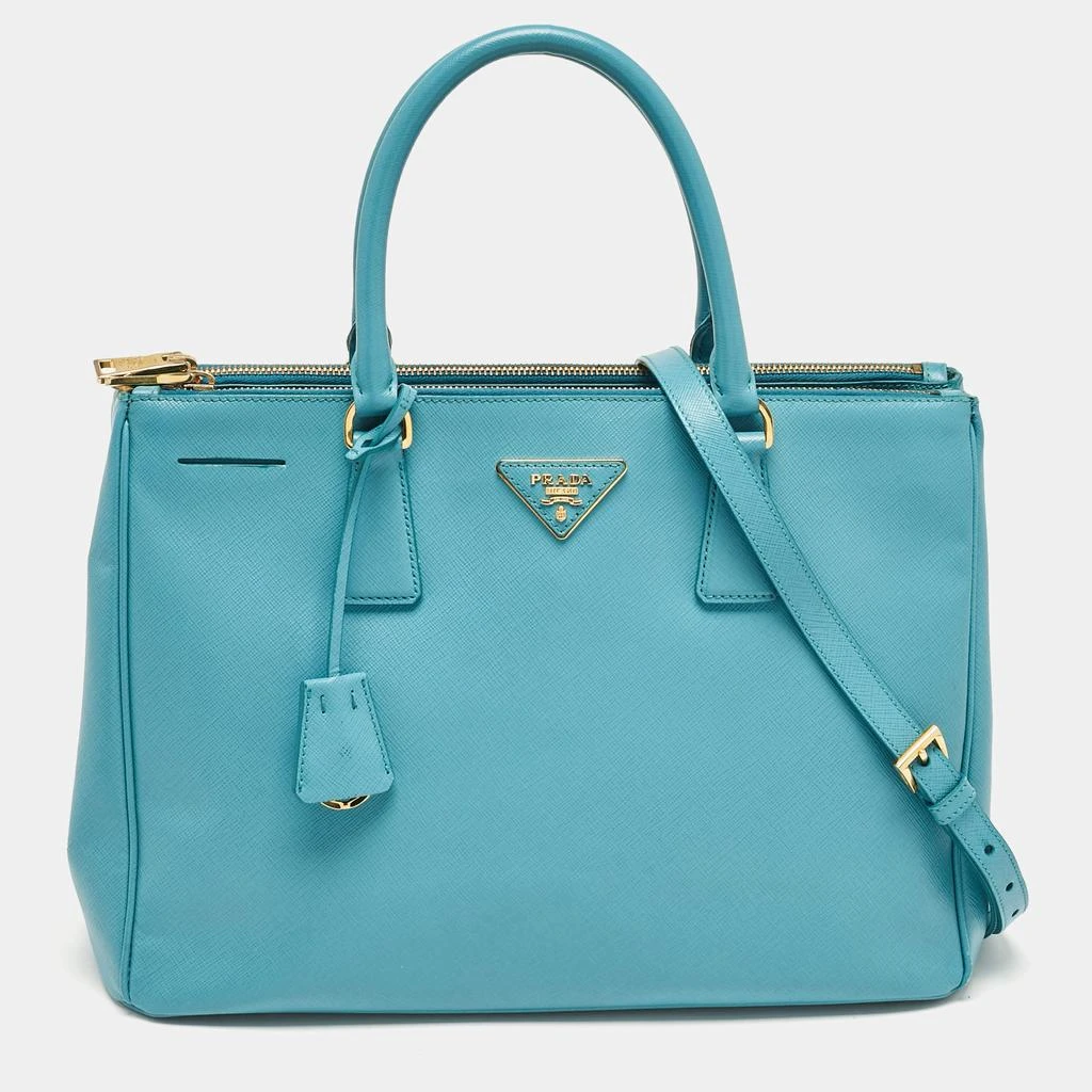 Prada Prada Turquoise Saffiano Leather Medium Double Zip Tote 1