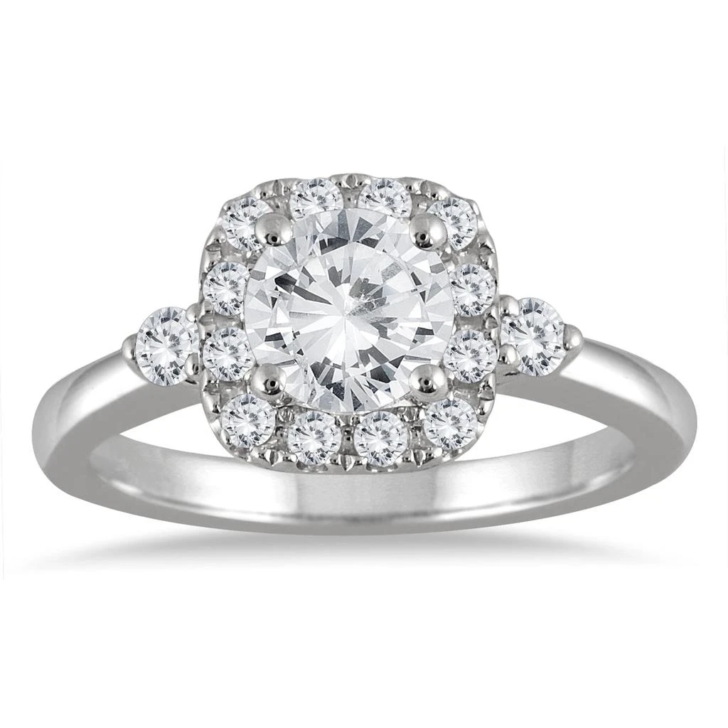 SSELECTS Ags Certified 1 3/8 Carat Tw Diamond Halo Engagement Ring In 14K White Gold I-J Color, I2-I3 Clarity