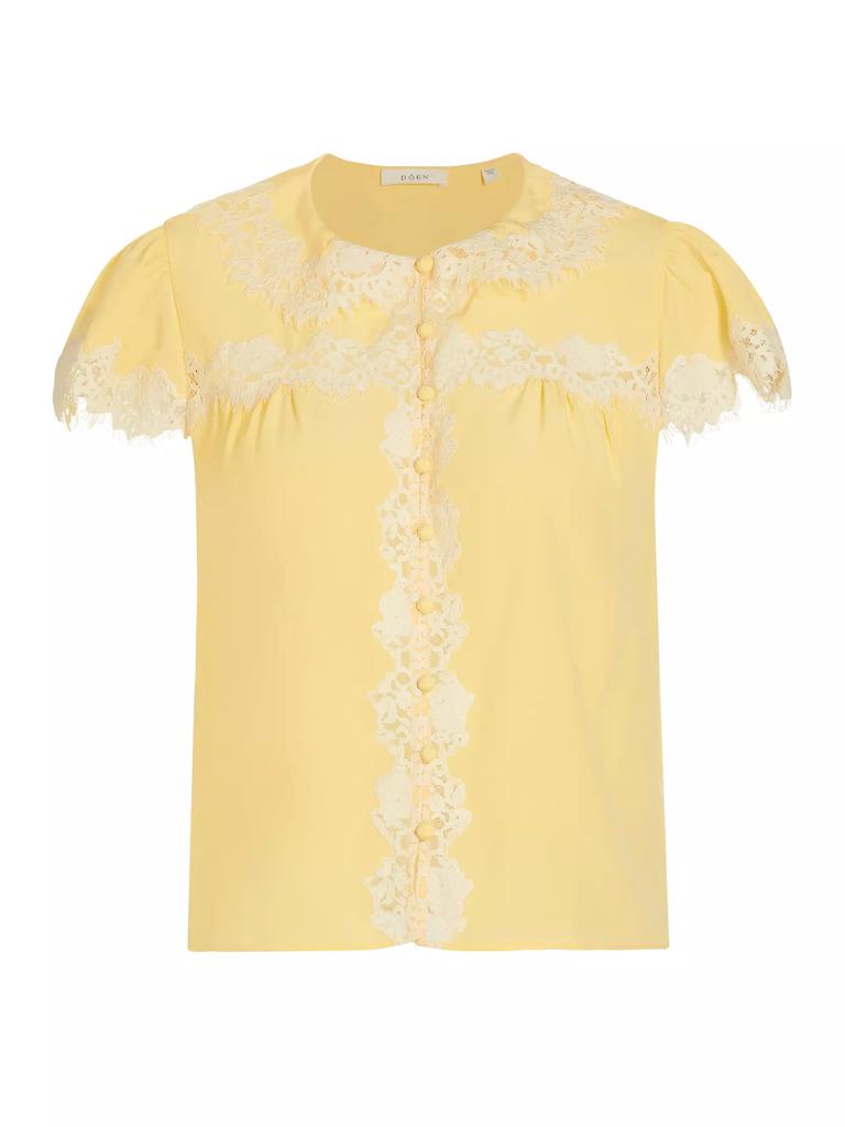 DÔEN Josephine Lace-Trim Silk Blouse