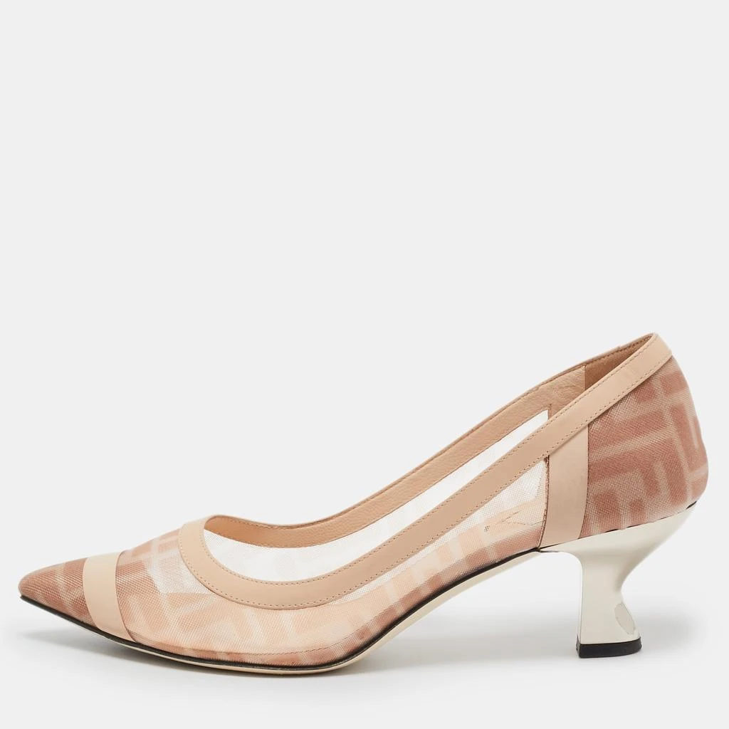 Fendi Fendi Light Pink/Brown Zucca Mesh and Leather Colibri Pumps Size 39 1