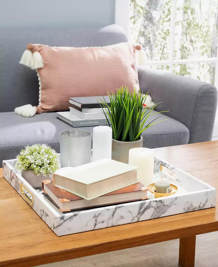 American Atelier Marble with Gold-Tone Stainless Steel Handles Tray
