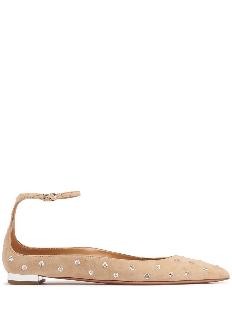 AQUAZZURA 10mm Love Affair Suede & Crystal Flats