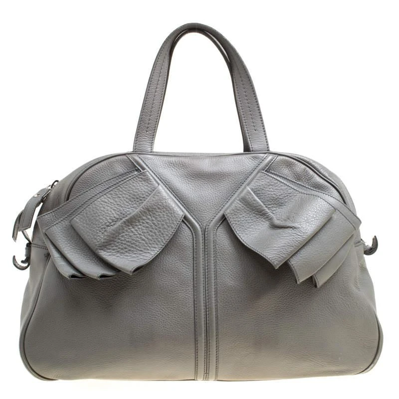 Yves Saint Laurent Yves Saint Laurent Grey Leather Large Obi Bowler Bag 1