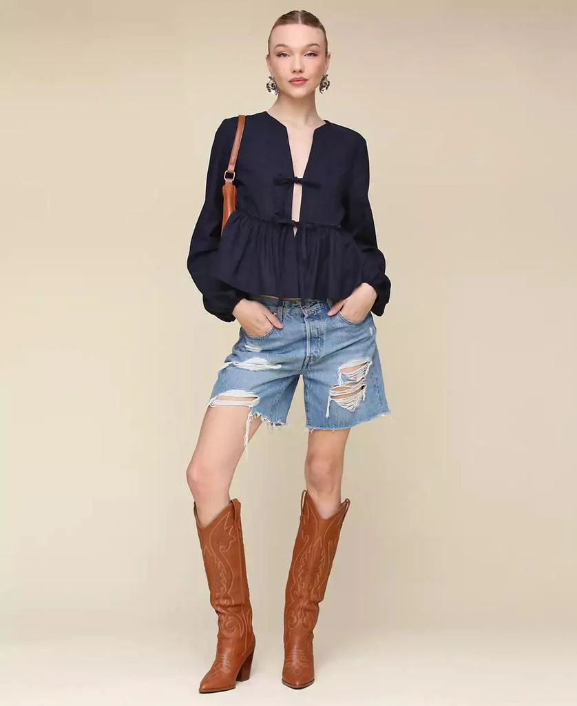 Avec Les Filles Women's Linen-Blend Tie-Front Blouse 7