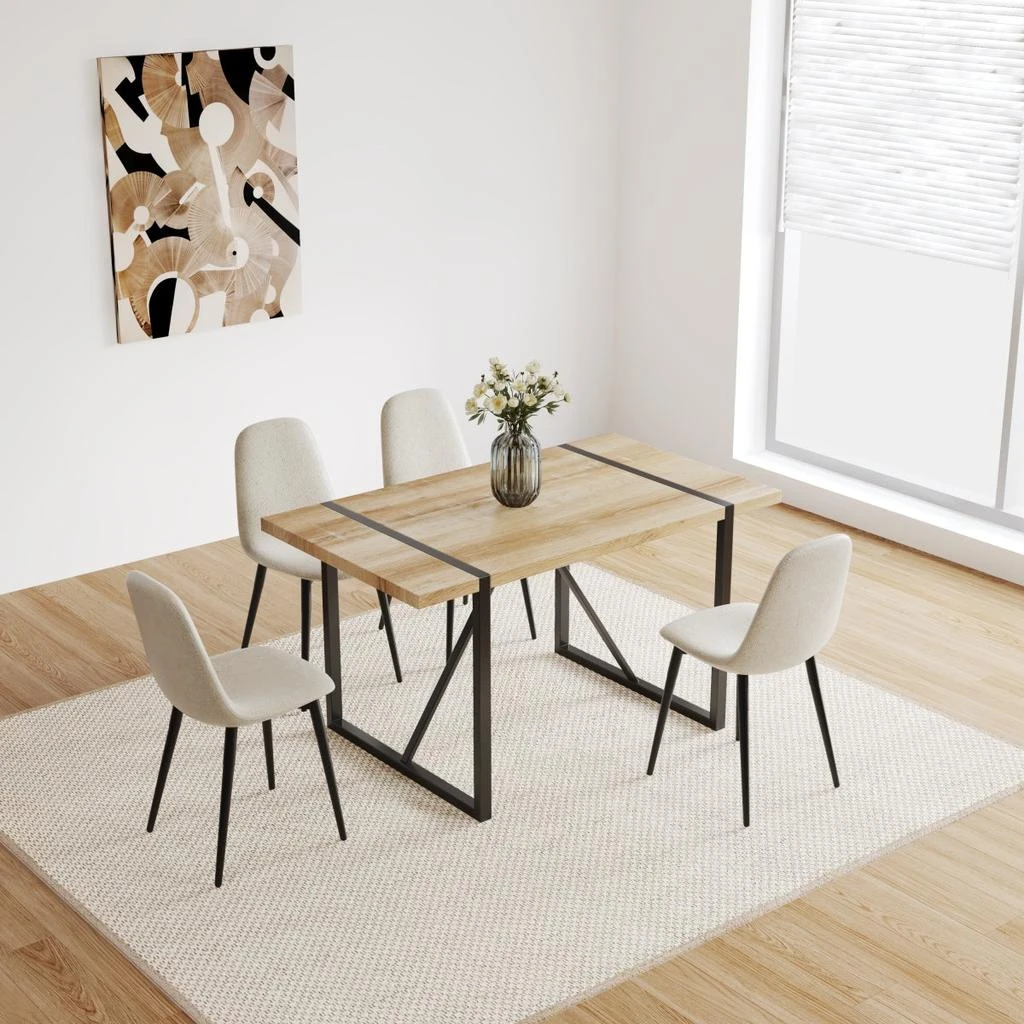 Streamdale Furniture Streamdale 55" MDF Wood Dining Table 
4 Modern Linen Chairs Set